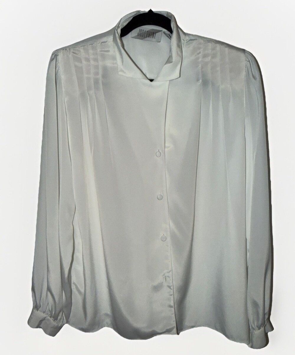 VTG Josephine White Collared Button Blouse 12 Semi Sheer Classic Romantic Office